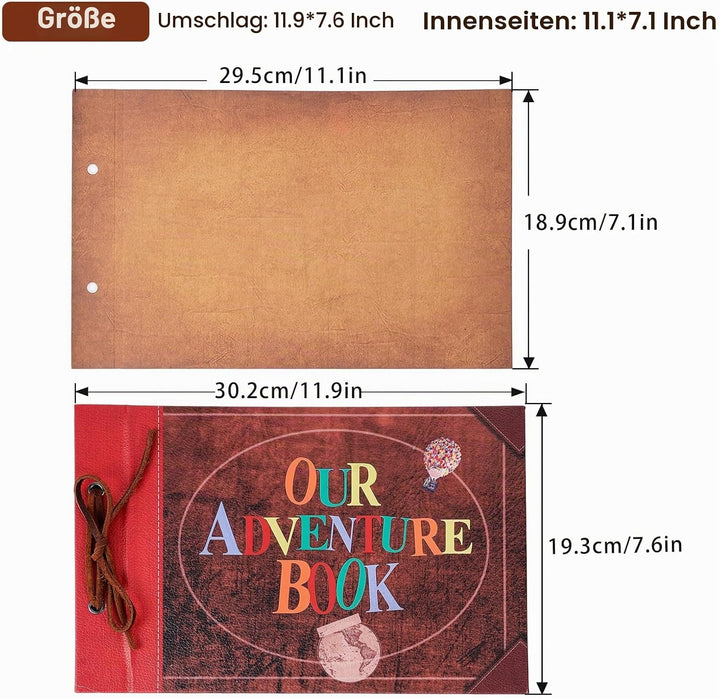 Adventure Book Scrapbook Album Fotoalbum 80 Seiten,3d Lederbezug Cover,Leder Kordelzug,Mit Einer Box