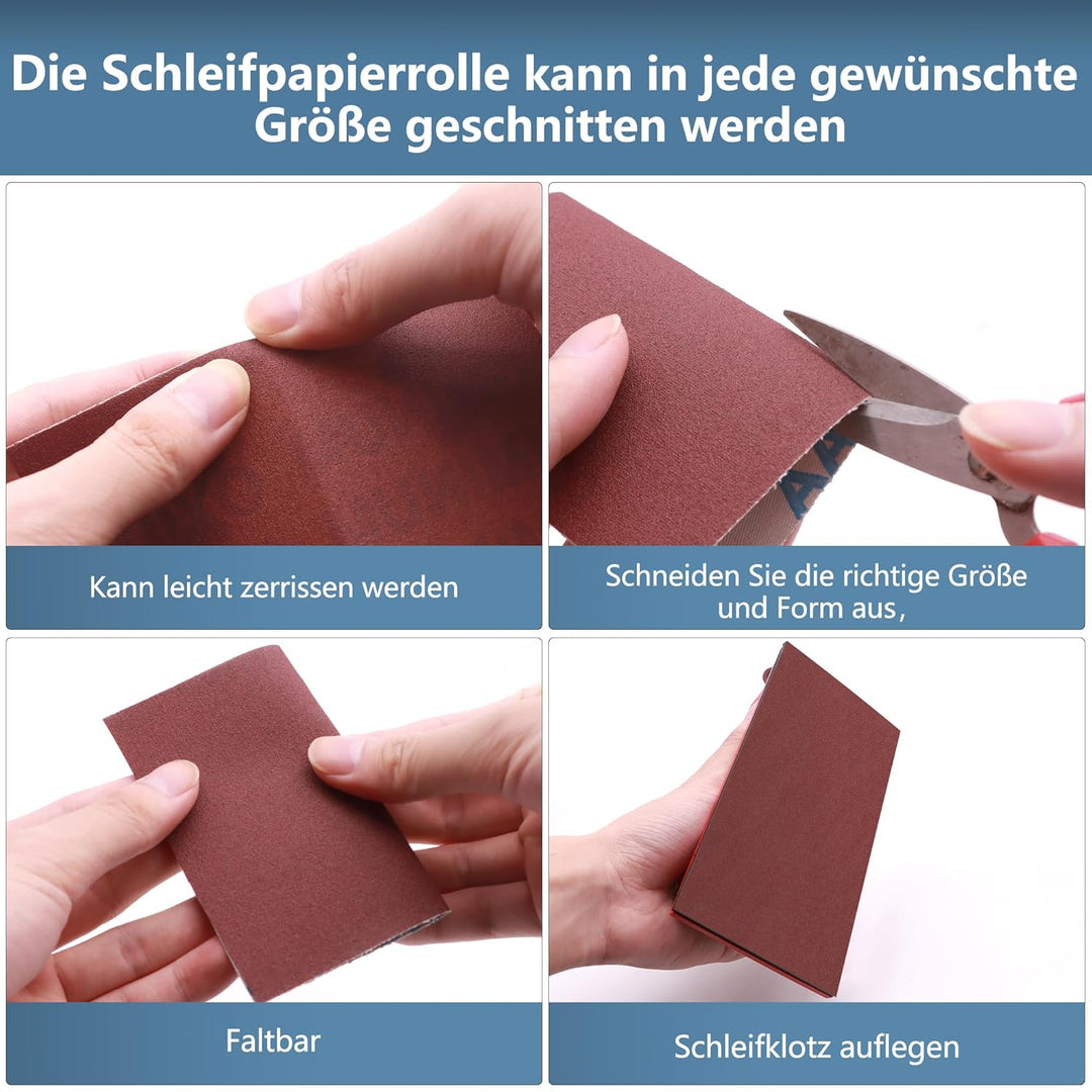 ZEHIQ Schleifpapier Rolle, Schleifpapierrollen Körnung 320, 100 mm x 10 m Schleifleinen Rolle für Ha