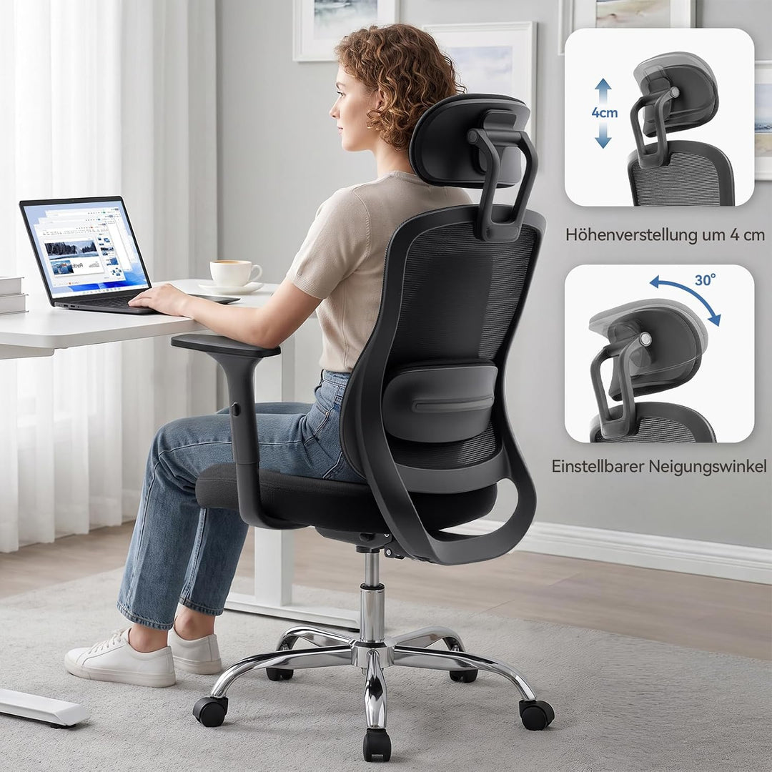 naspaluro Ergonomischer Bürostuhl mit Netzrücken, höhenverstellbar, feststellbare Rückenlehne, Schre