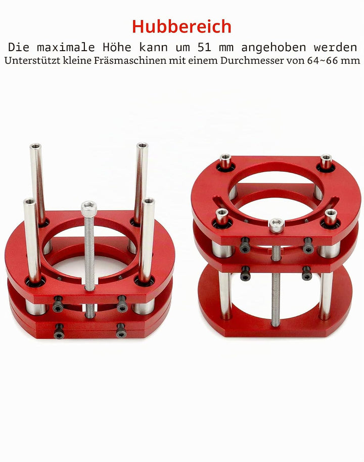 QWORK® Router Lift Base, Fräserlift für Motoren, für Motoren mit 64-66mm Durchmesser, Max. Hub 51 mm