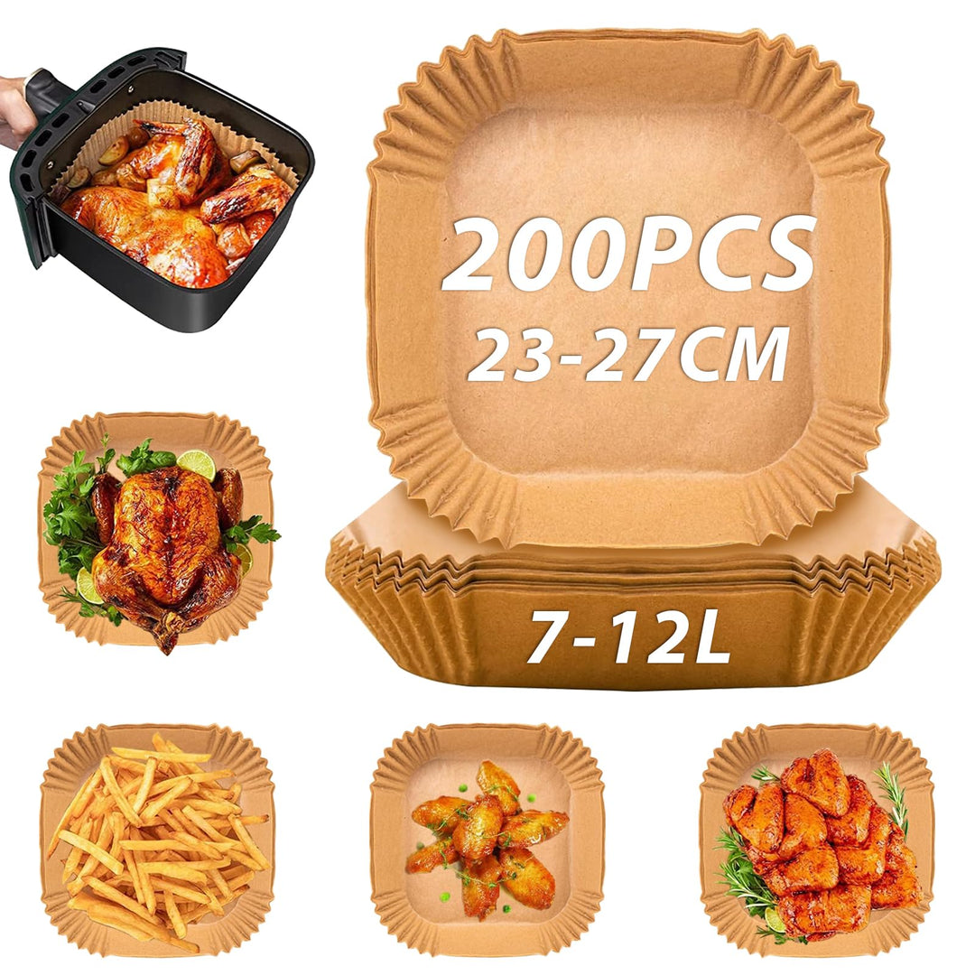 Sungoup Backpapier für Heissluftfritteuse 23-27cm, 200 Stück Airfryer Backpapier Antihaft Wasserdich