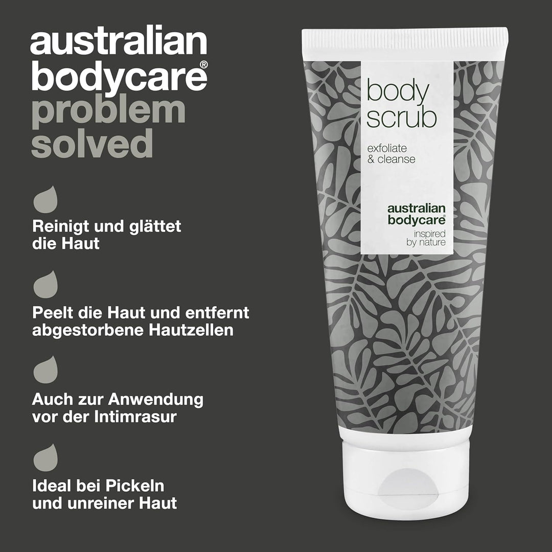 3x Körperpeeling 200ml mit Teebaumöl | Gegen Pickel, unreine Haut, eingewachsene Haare, Reibeisenhau