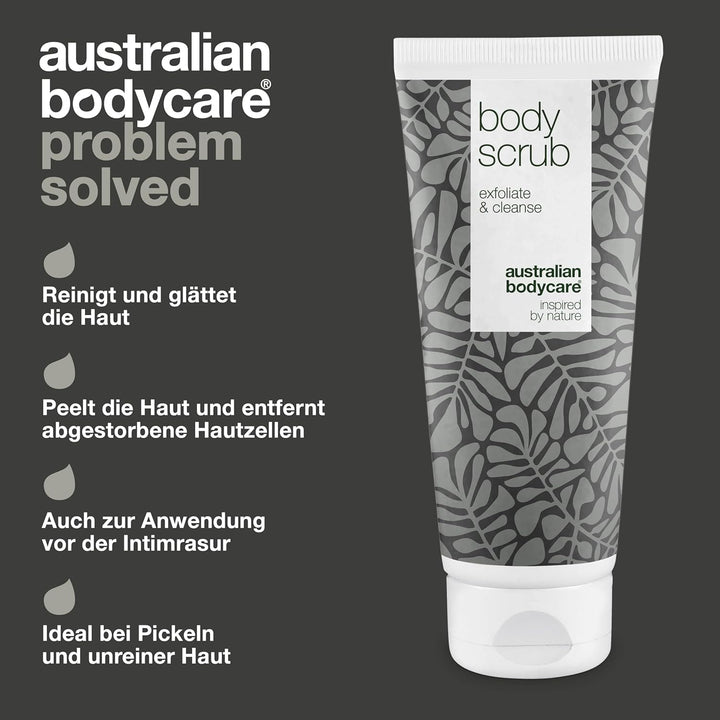 3x Körperpeeling 200ml mit Teebaumöl | Gegen Pickel, unreine Haut, eingewachsene Haare, Reibeisenhau
