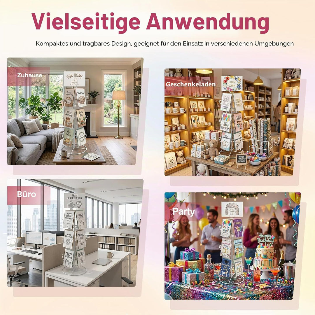 3-Stufiger Postkartenständer, Kartenständer Drehbar mit 12 Fächern, Postkarten Ständer für Postkarte