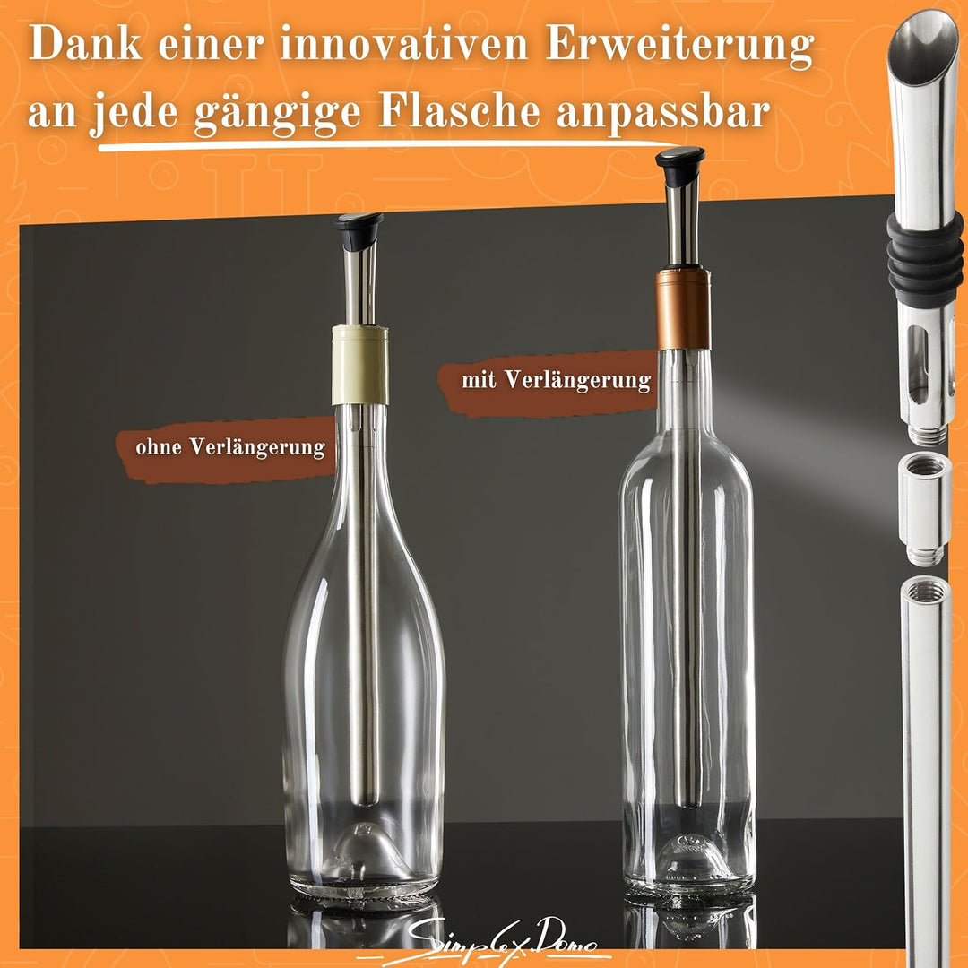 SIMPLEX DOMO Weinkühlstab Set – Edelstahl Ausgiesser & 2x Weinkühlerstab, inkl. Verlängerung & Flasc