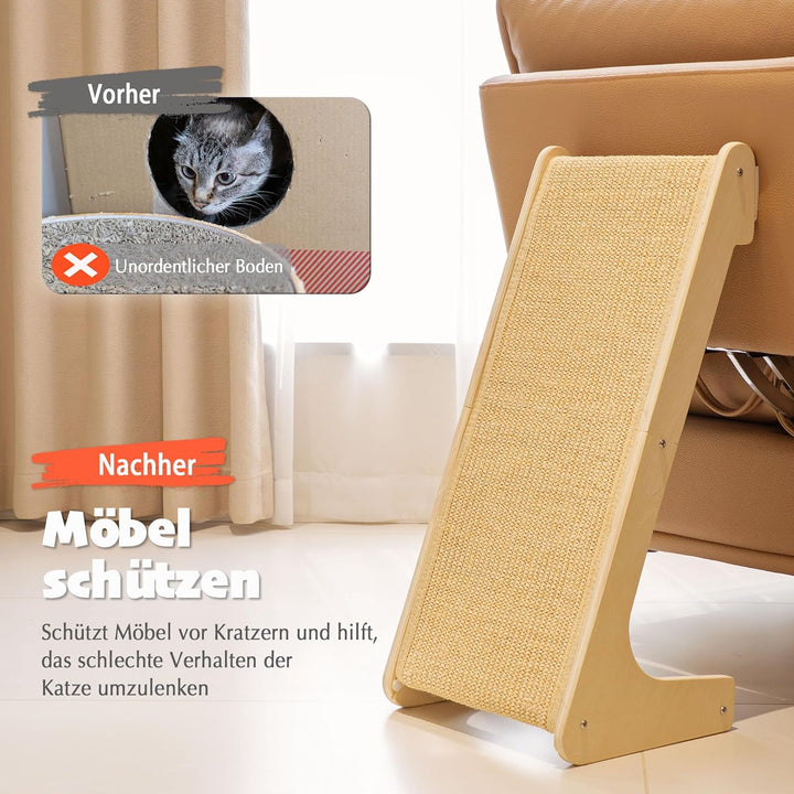 PETKARAY L-förmiges Dual-Use Sisal Kratzbrett für Katzen, 64 cm Hohe Kratzsäule aus Natürlichem Sisa