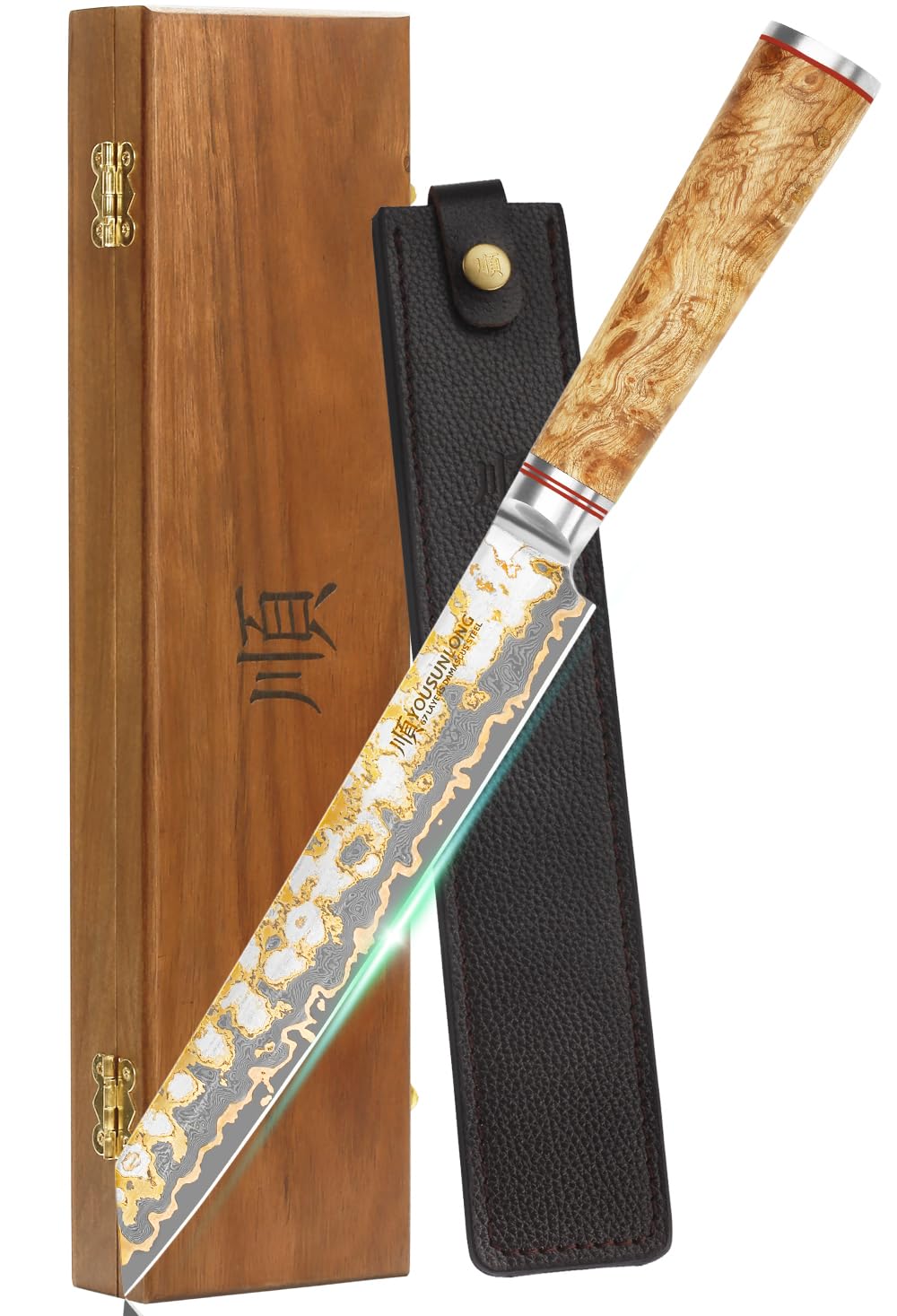 YOUSUNLONG Sujihiki Slicing-Messer,205mm Sashimi-Sushi-Messer,Handgefertigter Kupfer-Damaszener-Stah