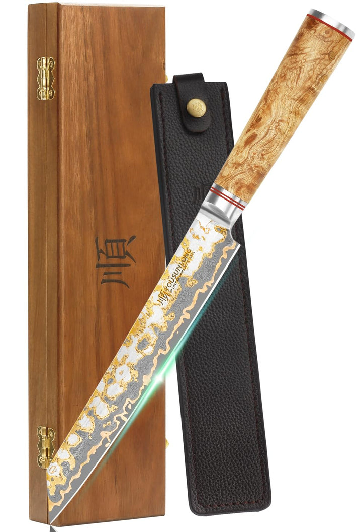 YOUSUNLONG Sujihiki Slicing-Messer,205mm Sashimi-Sushi-Messer,Handgefertigter Kupfer-Damaszener-Stah
