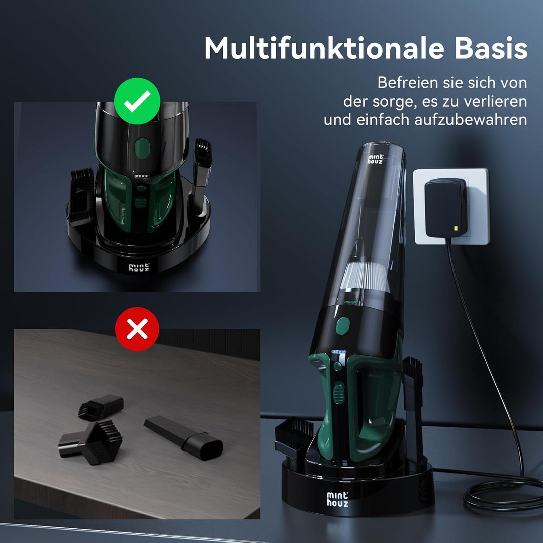 Minthouz Handstaubsauger Akku 9000PA, 120W Autostaubsauger LED-Licht, 30 Min Laufzeit Schnellladung,