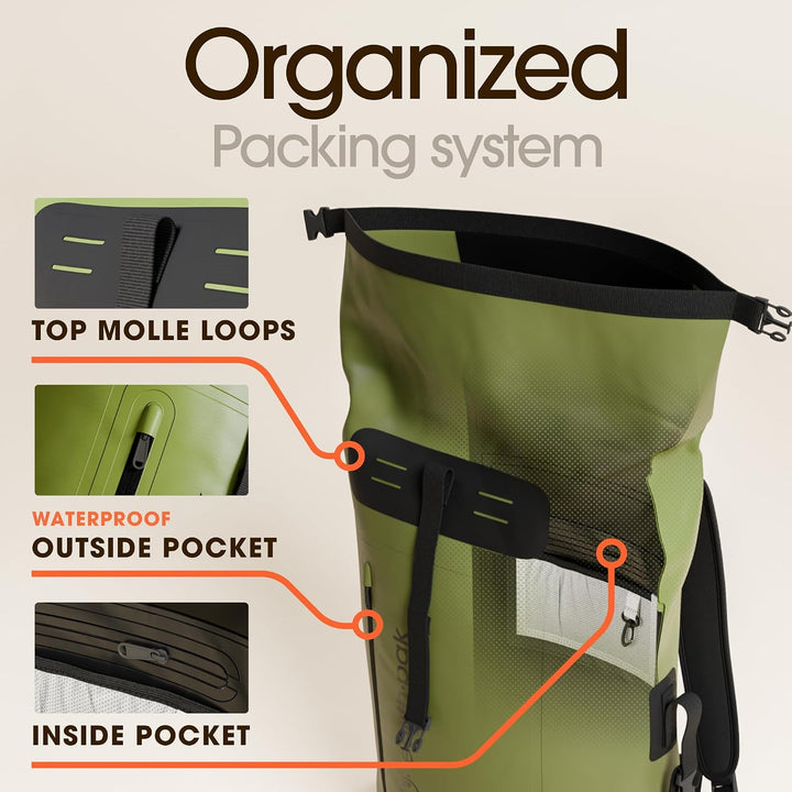 Earth Pak wasserdichter Rucksack – 35L / 55L Waterproof Backpack mit leistungsstarkem Rolltop Rollve