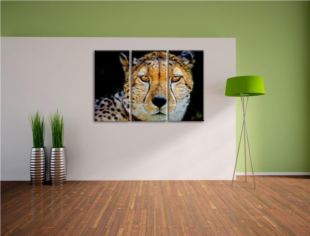 Dark ruhender Gepard NewArt 3-Teiler Leinwandbild 120x80 Bild auf Leinwand, XXL riesige Bilder ferti