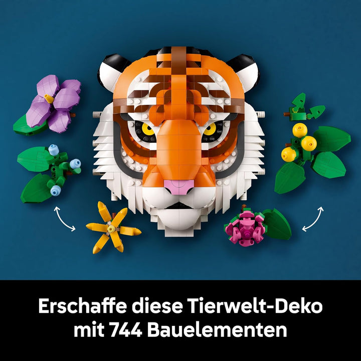 LEGO Fauna Collection - Tiger - Baubares 3D Tiergemälde mit dekorativen Blumen aus Botanicals - DIY