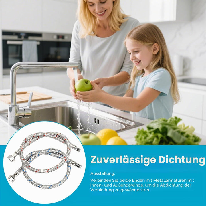 2 Stück Wasserhahn Edelstahl Panzerschlauch, Flexschlauch Schlauch 60 CM, Anschlussschlauch Armatur