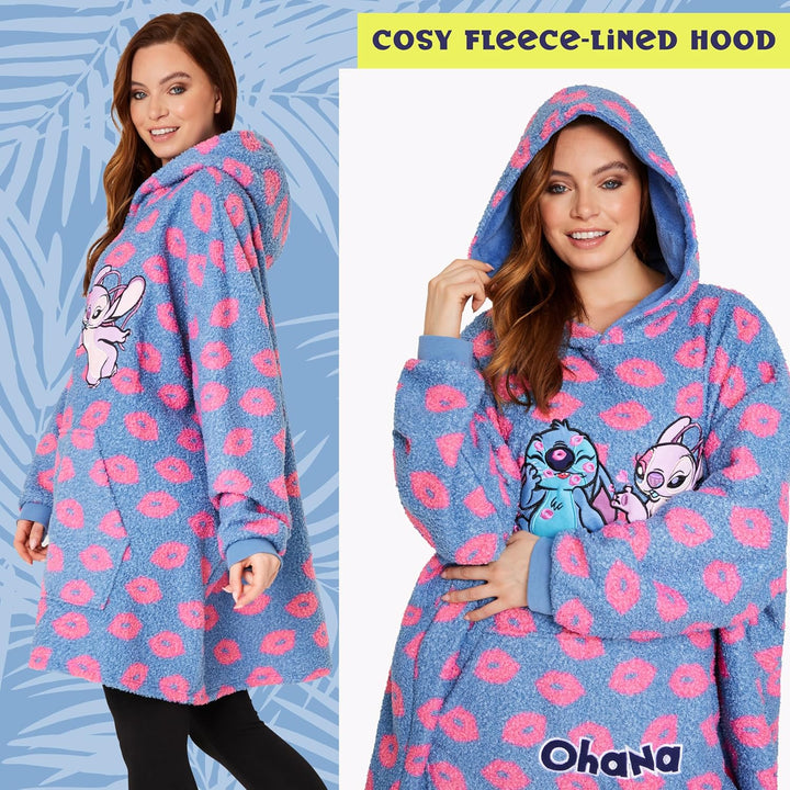 Disney Stitch Übergrosse Hoodie Decke Damen - Fleece Oversized Kapuzenpullover mit Ärmeln für Teenag