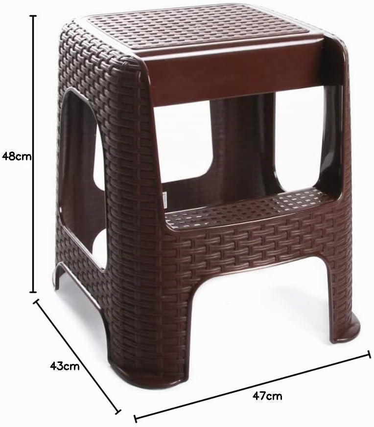 Tritthocker Hocker mit Trittleiter Sitzhocker Tisch Stuhl Höhe 48cm Rattan Optik Braun Stufenhocker