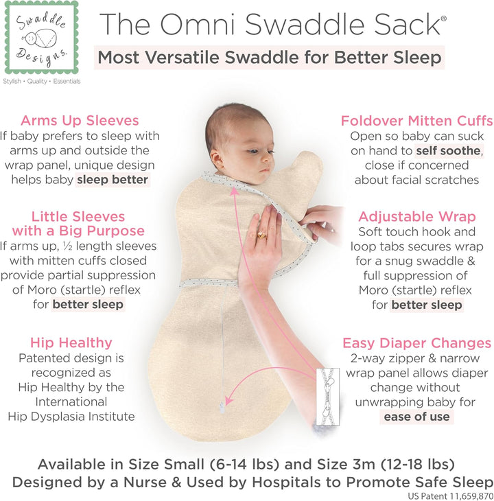 SwaddleDesigns Unisex Baby Omni 6-Wege Omni (1er Pack) Small (2.7-6.4 kg) Meliertes Haferflocken, Sm
