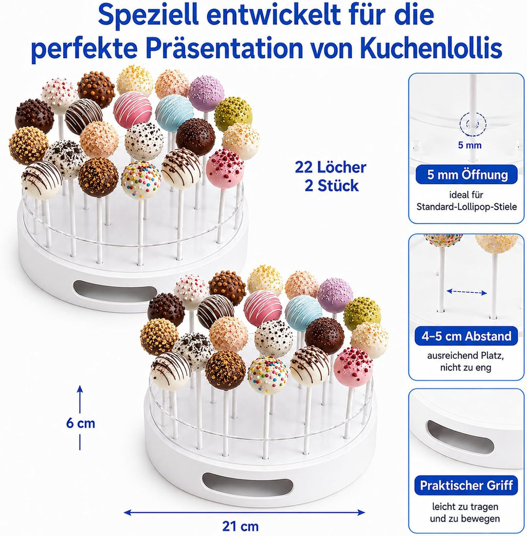 Cake Pop Ständer mit 22 Löchern (2er-Pack) für Cake Pops und Lollipops | Transparenter Cake Pop Halt