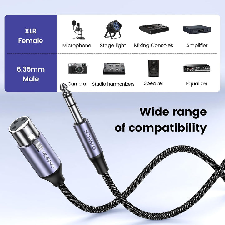 MOSWAG 6.35 mm Stecker auf XLR Buchse Mikrofonkabel für CD-Spieler, elektronisches Klavier, Karaoke