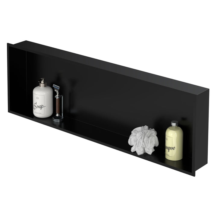 LuxeBath Wandnische aus Edelstahl, 90x30x10 cm, Schwarz, Duschnische mit Rahmen, Einbauregal, Flexib