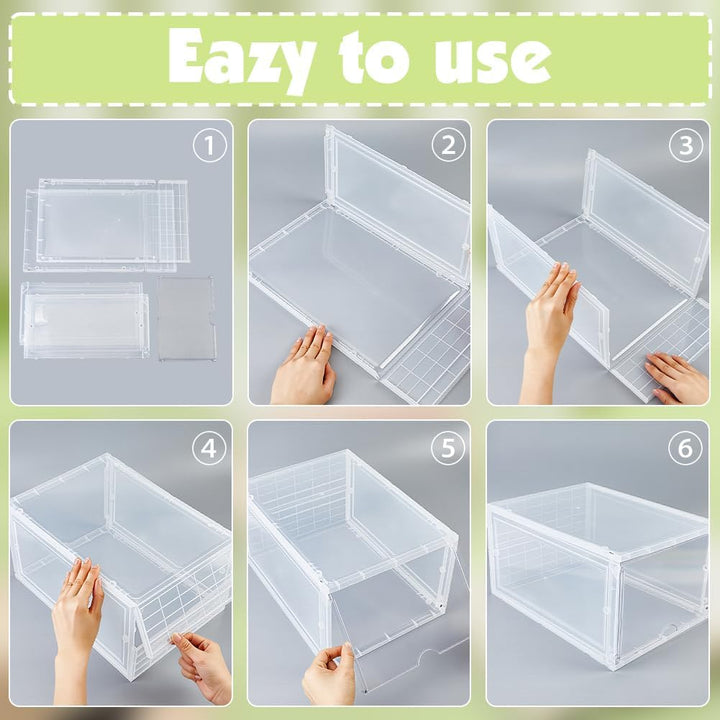 2 Set Schuhboxen 34x25x18cm Plastik Stapelbare Schuh Organizer Schuhaufbewahrung Platzsparende Schuh