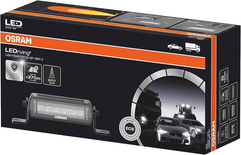 OSRAM LEDriving® Lightbar FX125-SP GEN 2, LED Zusatzscheinwerfer für Fernlicht, spot, 6000K, 1300lm,