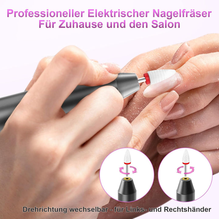 Nagelfräser Kabellose Elektrische Nagelfeile - 35000 U/Min Nagelfräser für Gelnägel, 12 IN 1 Profess