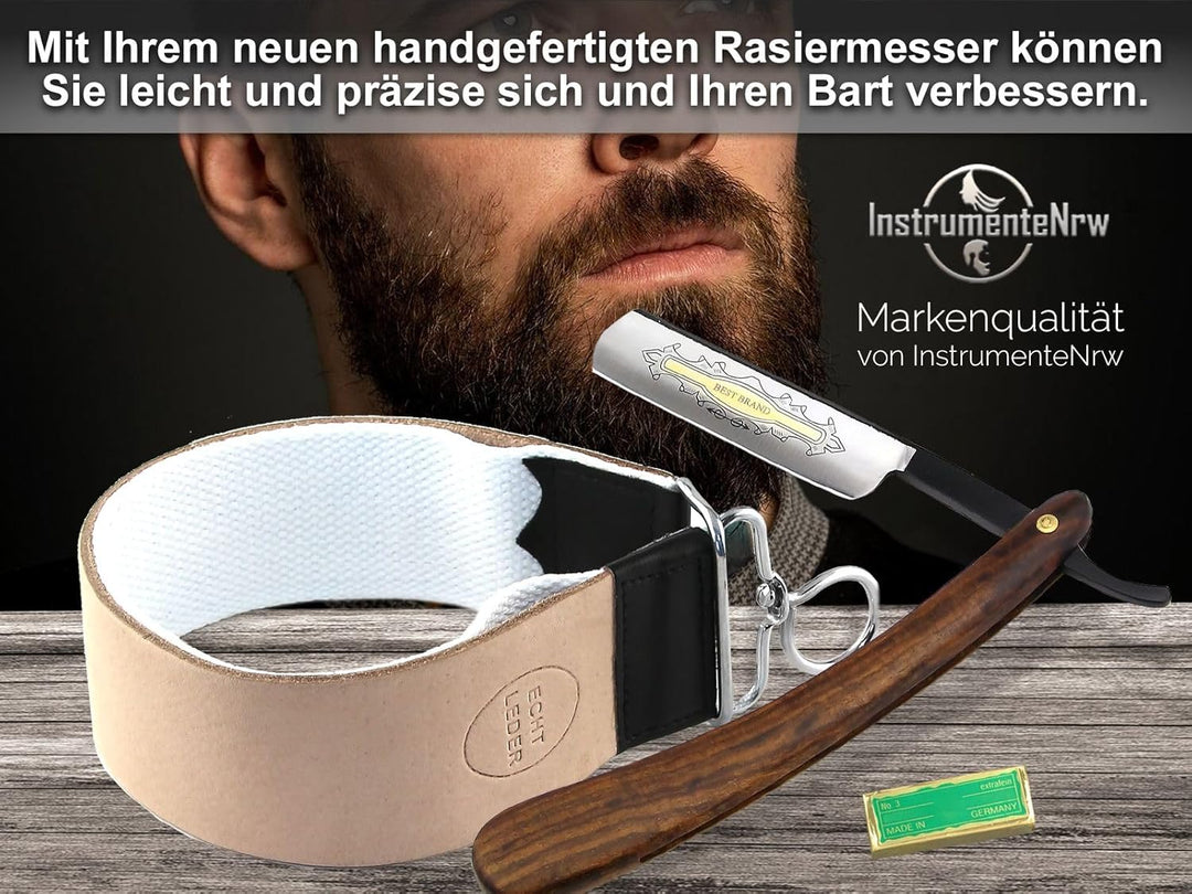 Rasiermesser Herren Set Nassrasierer Rasierset mit Solingen Paste, Rasierklinge und Profi Kombi Lede