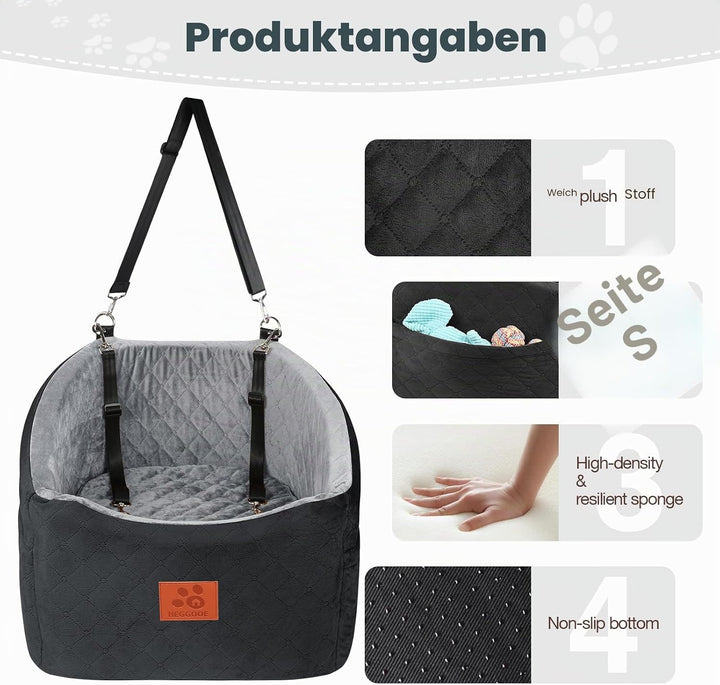 Hunde Autositz für Kleine/Mittlere Hunde, Memory-Schaum Erhöhter Hundesitz Auto, Abnehmbar & Waschba