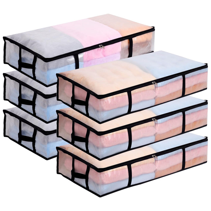 Dntorx 6 Stück 90L Unterbett Aufbewahrungsbox mit Deckel Gross, Transparente Unterbettkommode Faltba