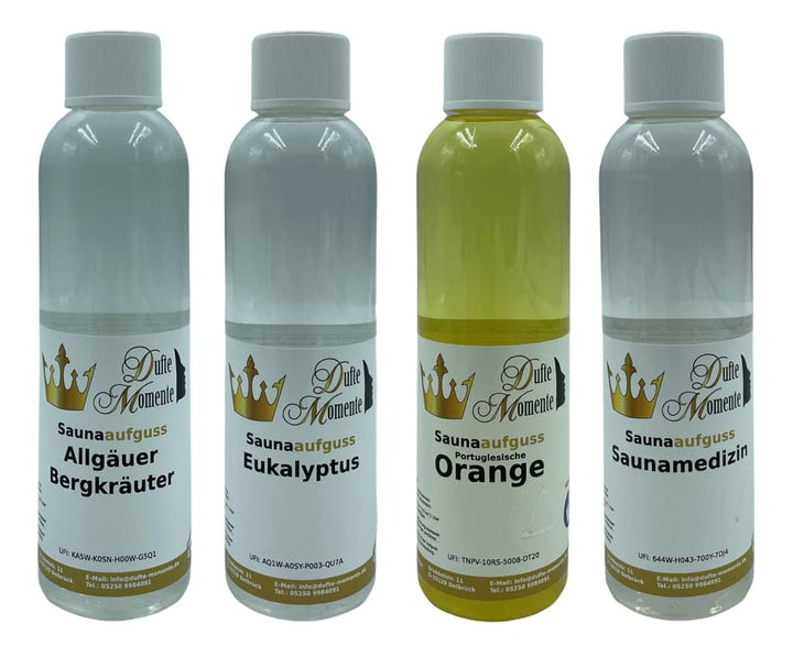 4 x 250ml Saunaaufgusskonzentrat - freie Wahl der Düfte - Premiumqualität Dufte