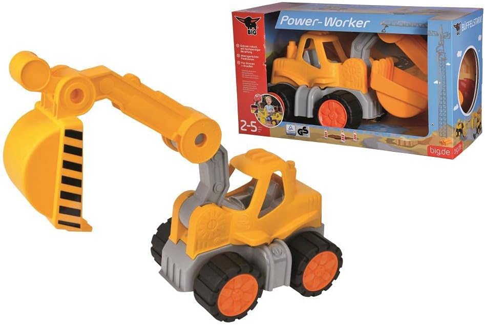 BIG - Power-Worker Bagger - Spielzeug Auto ideal für Unterwegs, Reifen aus Softmaterial, beweglicher