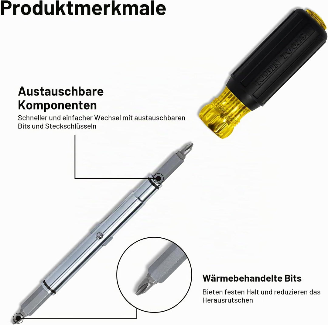 Klein Tools 32500MAG Magnetischer Multi-Bit-Schraubendreher/Steckschlüssel, 11-in-1 Multifunktionswe