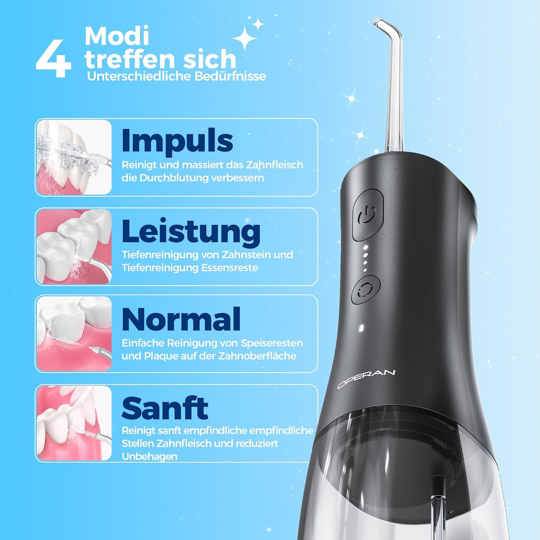 Operan Munddusche Kabellos, Tragbar Elektrische Zahndusche, 300ML Oral Irrigator Munddusche Testsieg
