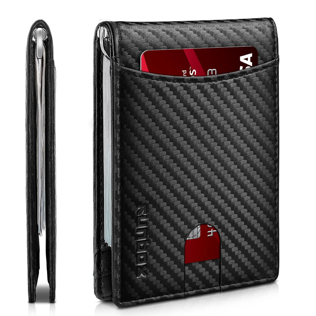 RUNBOX Top Layer Echtes Rindsleder Geldbörse für Herren Slim Mens Wallet-Money Clip RFID Wallet-Gift