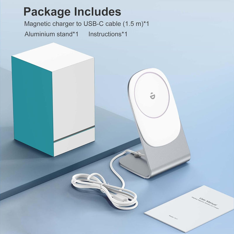 Mag Safe Ladegerät, 3 in 1 Wireless Charger mit 1.5m USBC Kabel, Magnet Induktive Kabellose Ladestat