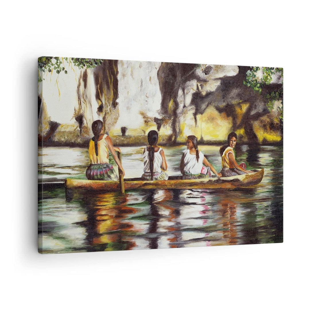 Bilder auf Leinwand Frau Wasser Boot Leinwandbild mit Rahmen 70x50cm Wandbilder Dekoration Wohnzimme