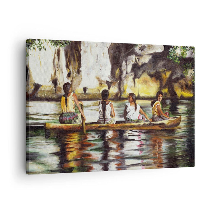 Bilder auf Leinwand Frau Wasser Boot Leinwandbild mit Rahmen 70x50cm Wandbilder Dekoration Wohnzimme