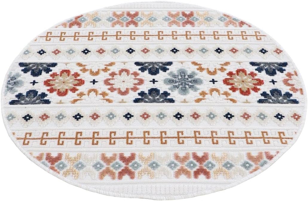 carpetfine In- und Outdoor Teppich Deja Rund Creme Ø 100 cm | Moderner Teppich Wetterfest für Balkon