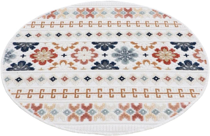 carpetfine In- und Outdoor Teppich Deja Rund Creme Ø 100 cm | Moderner Teppich Wetterfest für Balkon