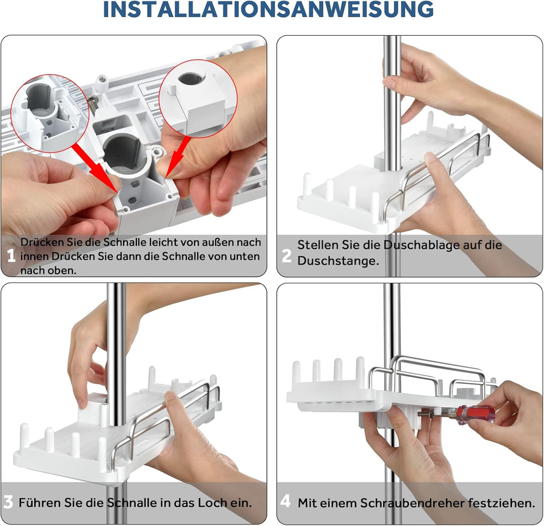 LOLYPOT Duschablage Ohne Bohren Teleskopisch 32-48cm, Duschablage zum hängen Badezimmer Organizer, D