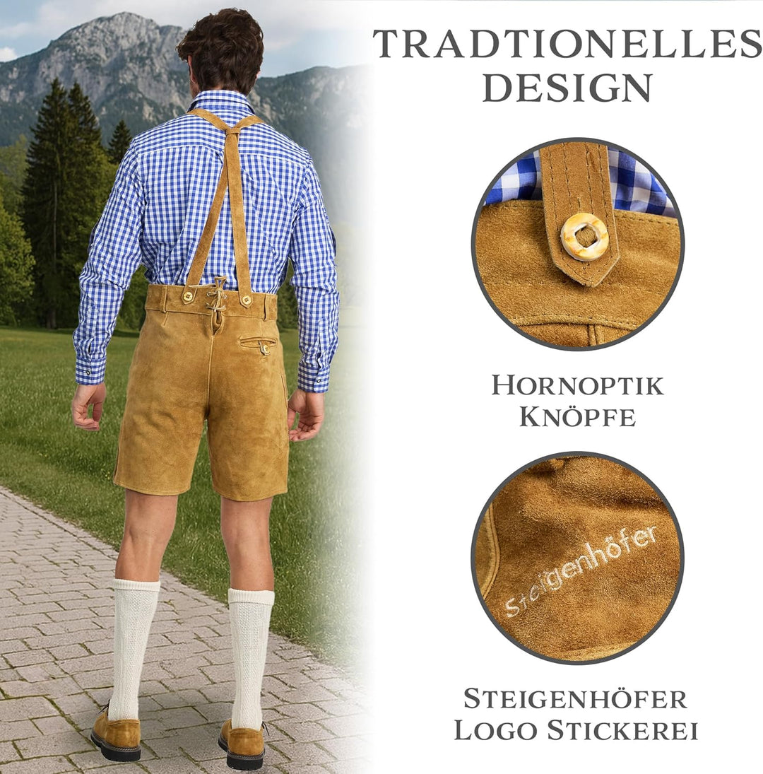 Steigenhöfer Manufaktur - Echtledertrachtenhose mit Trägern - Für Oktoberfest, Feierlichkeiten und E