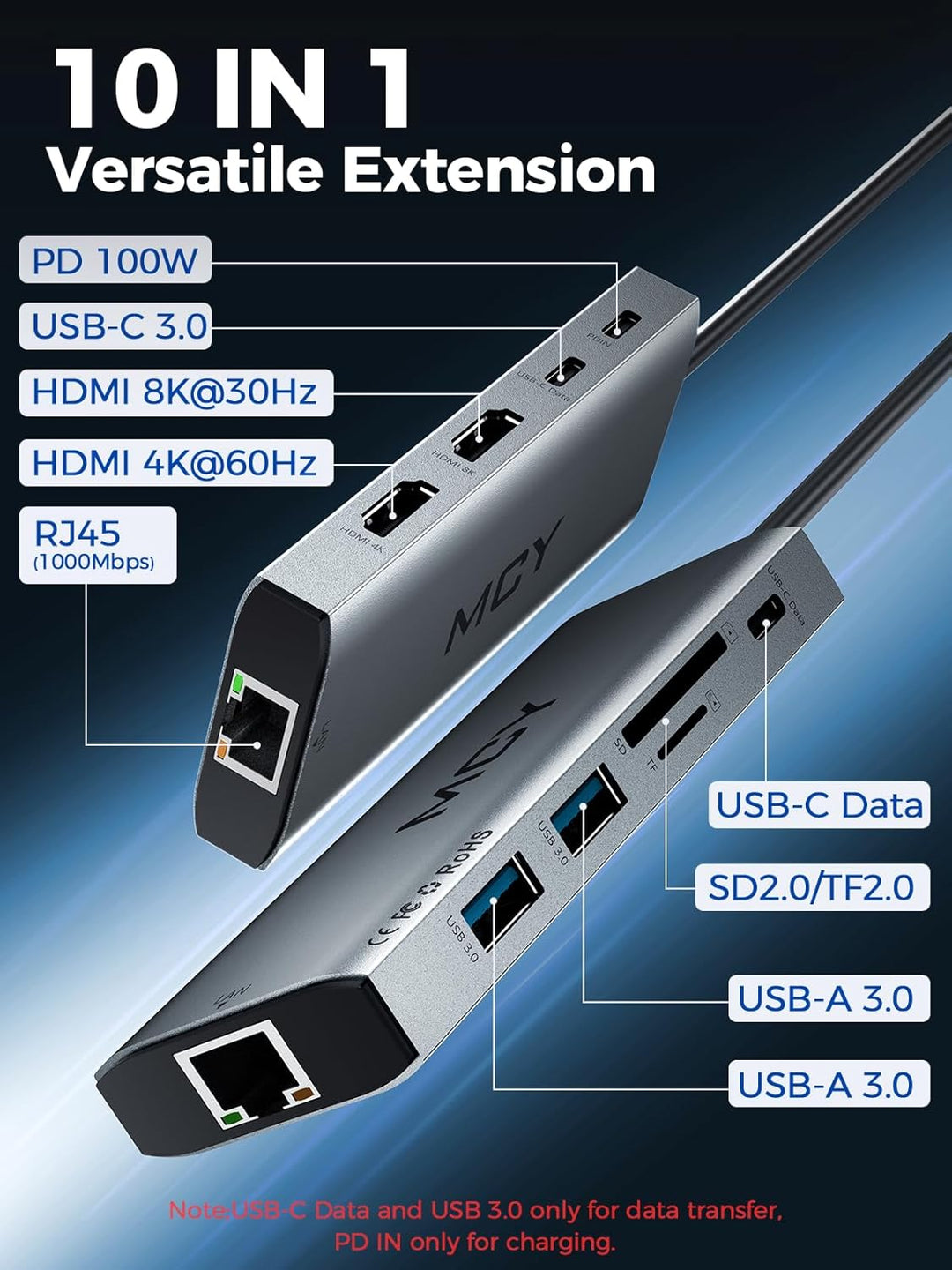 MCY Docking Station Zwei Display, 10 IN 1 USB C Hub 2 HDMI, Gigabit Ethernet, 2 USB C/USB A 3.0 Port
