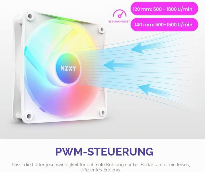 NZXT F120 RGB Core – 120 mm nabenmontierter RGB-Lüfter – 8 einzeln ansteuerbare LEDs – Halbtranspare