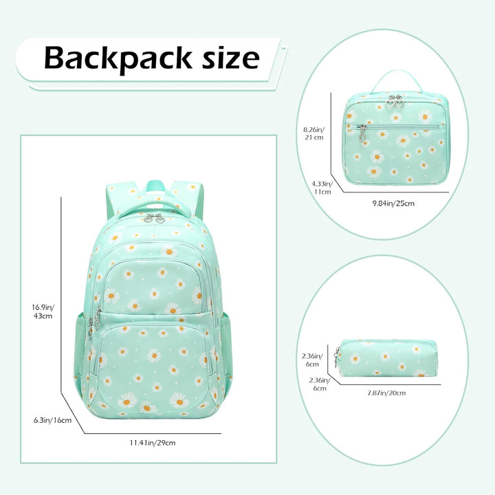 SIVENKE Schulrucksack Mädchen Teenager Damen Schultasche Rucksack Set Gänseblümchen Schulranzen für