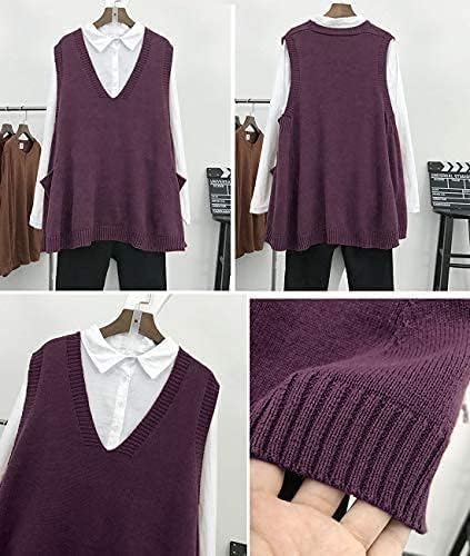 Janein Damen Pullunder ärmellos V Ausschnitt Stricken Weste Oversize Strickweste Beheizbare Tank Top