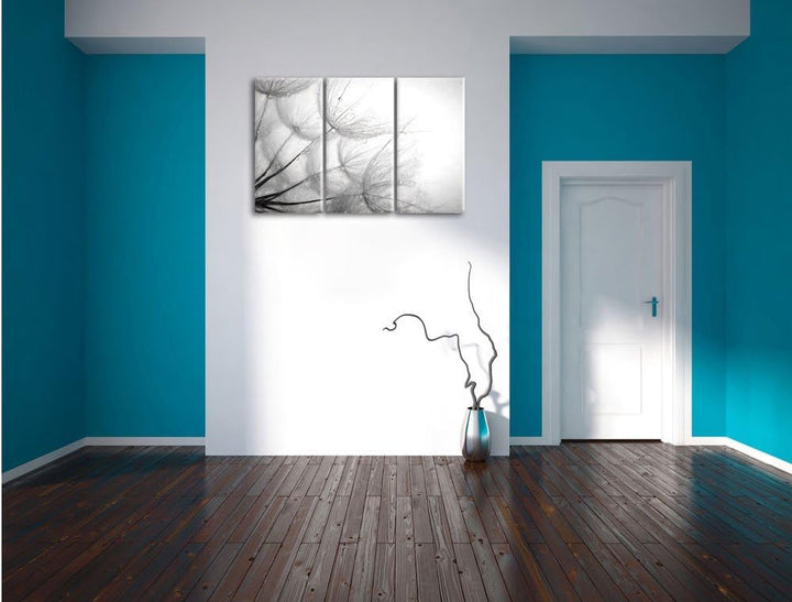 Pixxprint Tropfen bedeckte Pusteblumen als Leinwandbild/Grösse: 3 Teilig (120x80) cm/Wandbild/Kunstd