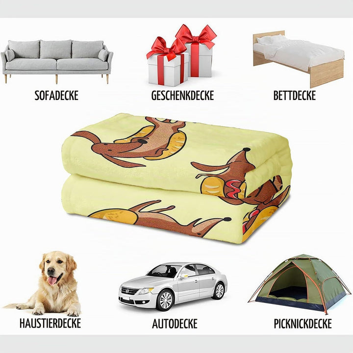 Kuscheldecke mit Dackel Hotdog Spass, Super weiches Fleece, Überwurfdecke für Bettwäsche Couch Sofa,