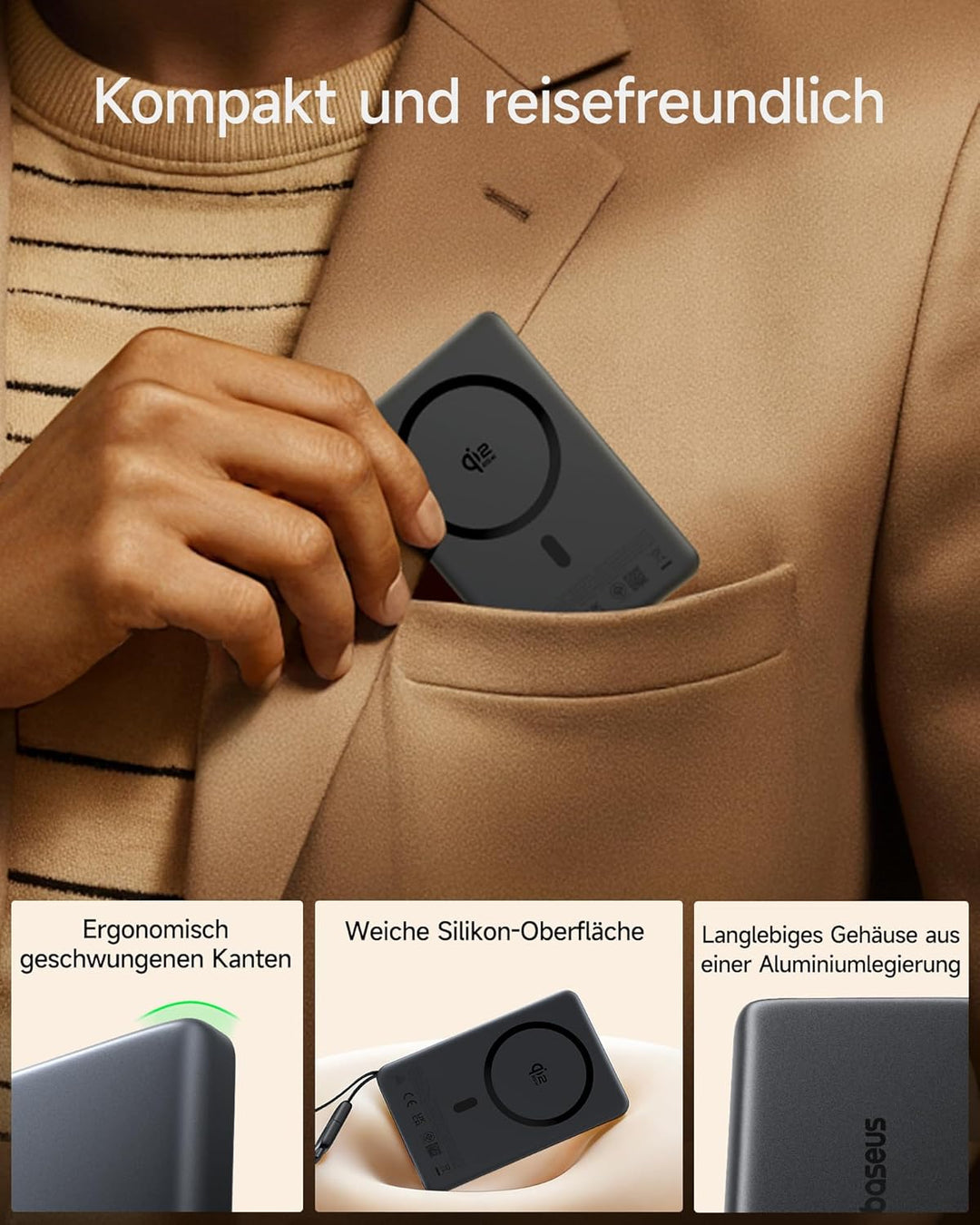 Baseus Picogo AM52 Power Bank, Qi2.2 Magsafe Powerbank 10000mAh, 25W Wireless, PD 45W Schnellladung,