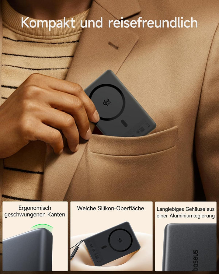 Baseus Picogo AM52 Power Bank, Qi2.2 Magsafe Powerbank 10000mAh, 25W Wireless, PD 45W Schnellladung,