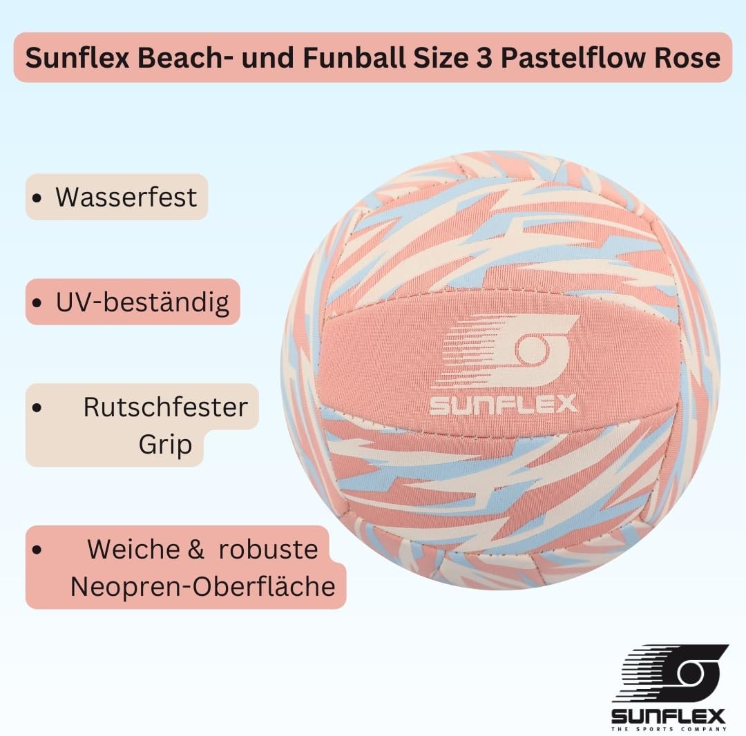 Sunflex® Beach- und Funball Size 3 Pastelflow Linie | Wasserfester Neoprenball mit rutschfestem Grip